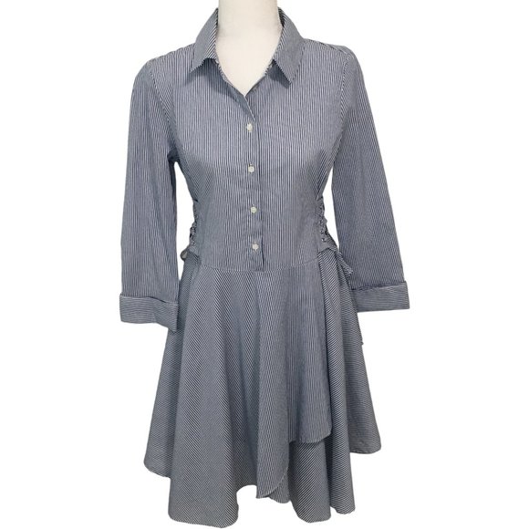Bar III Dresses & Skirts - NWT Bar III Blue and White Stripped Flounce Shirt Dress (S)